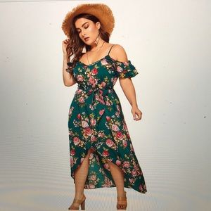 NEW!! Cold Shoulder, Floral, Tropical Maxi Dress